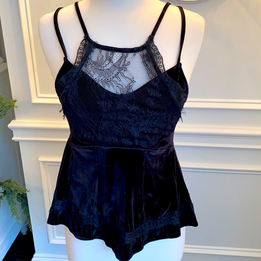 Free People Black Velvet Eyelash Lace Camisole Tank